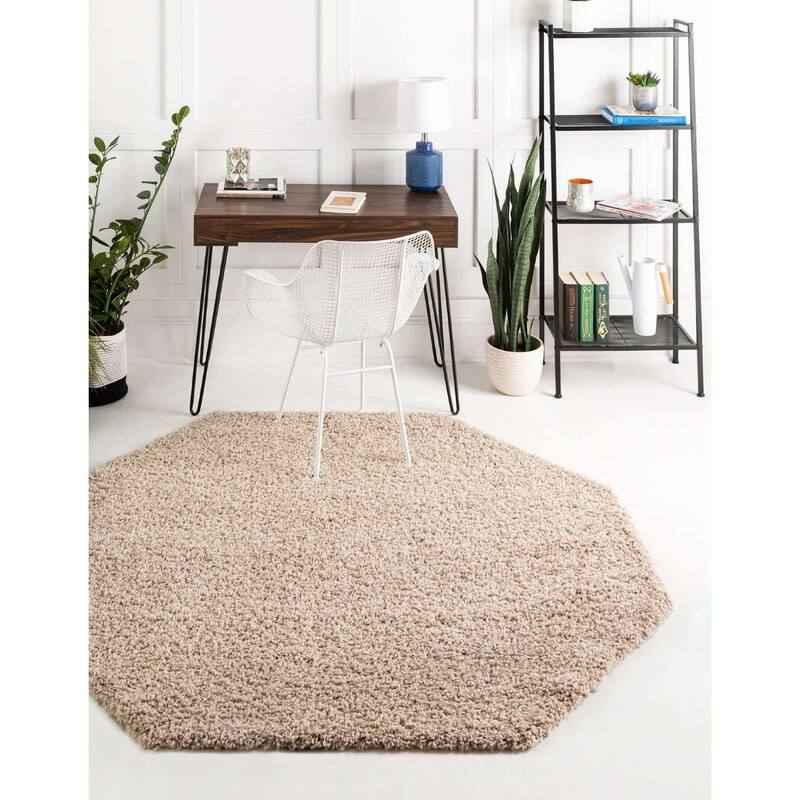 Shag Laurian Collection Area Rug - 6'x6' Octagon - Taupe