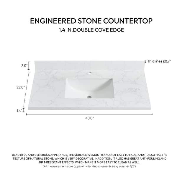 dimension image slide 6 of 22, Malaga Composite Stone Vanity Top with White Rectangular Sink