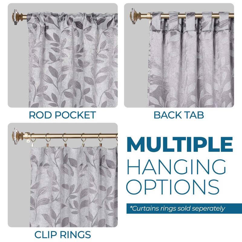 Superior Leaves Machine Washable Room Darkening Curtains with Back Tabs, Set of 2