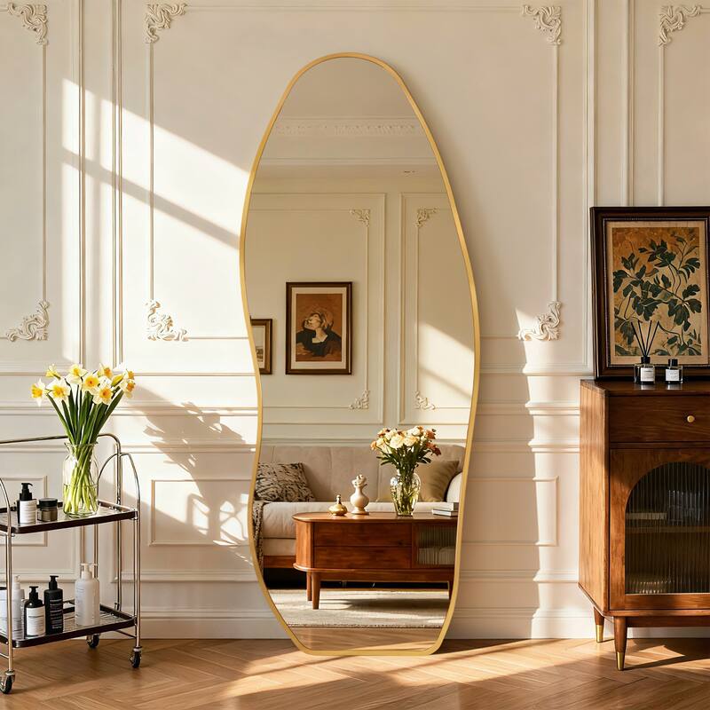 Aluminum Alloy Irregular Full-Length Floor Mirror-Freestanding, Wall-Mounted or Leaning - 24x63 - Gold