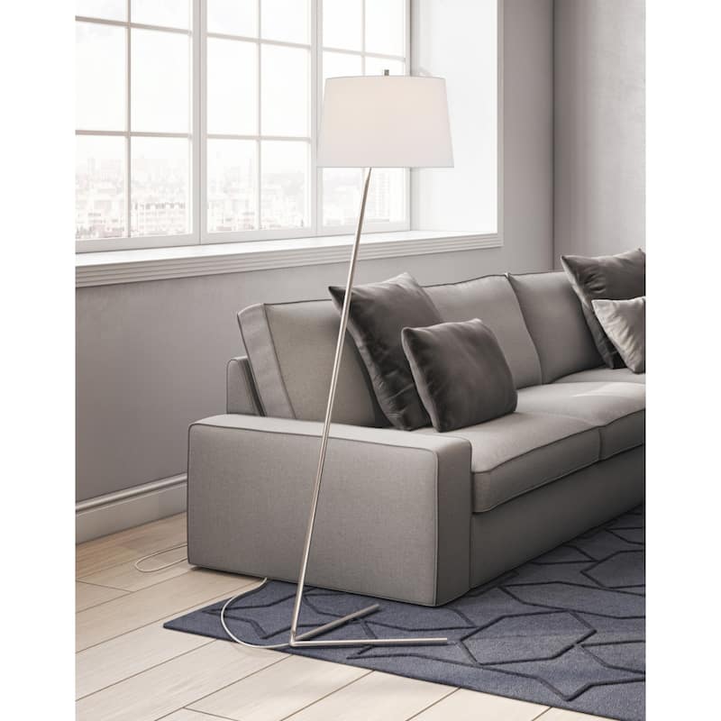 60" Modern Steel Floor Lamp with White Drum Shade and Plug-In Linen Light for Living Room or Bedroom - 60" H x 19" W x 15" D