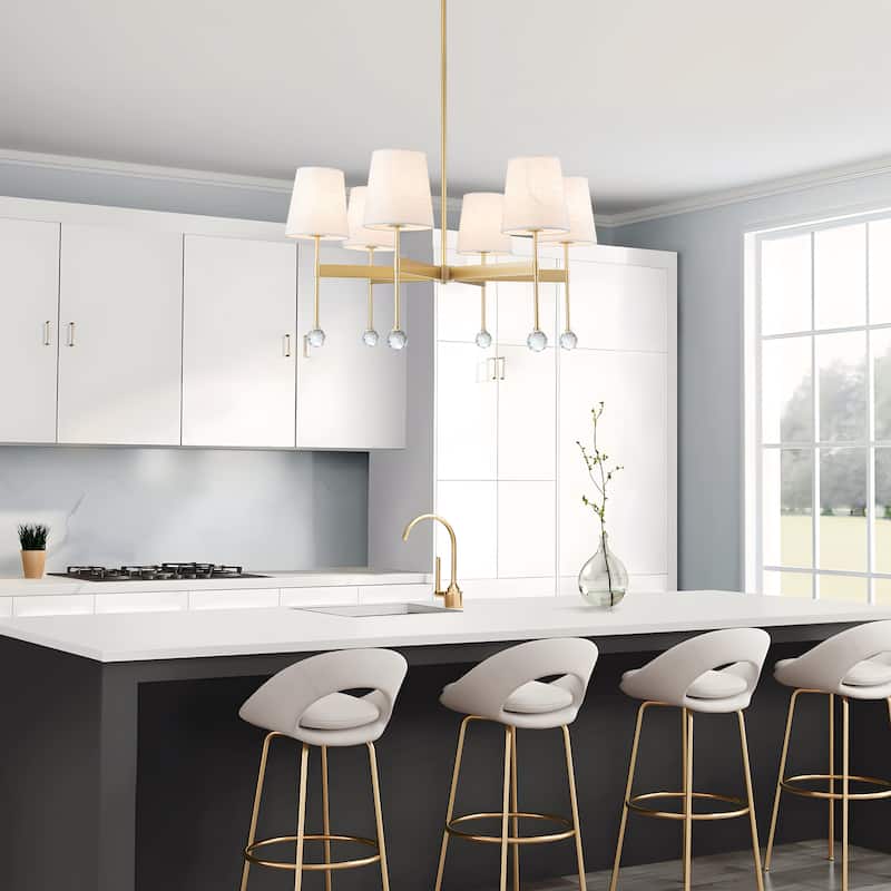 Starsky 6 - Light Dimmable Classic / Traditional Chandelier With White Linen Shades