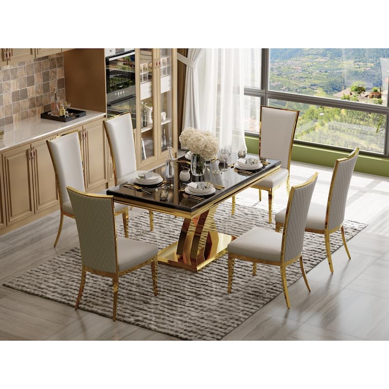 Luxury Dining Table Set with PU Leather Dining Chairs