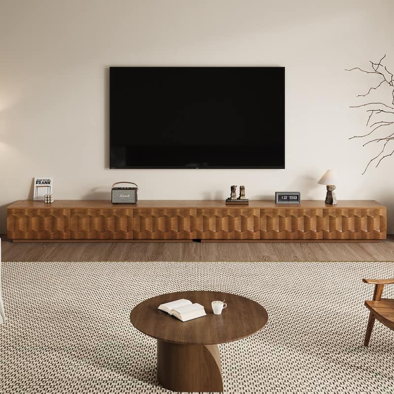 Mid Century Brown Wood TV Stands, Not Assembled Need, Media Console with 3-6 Drawers for Optional