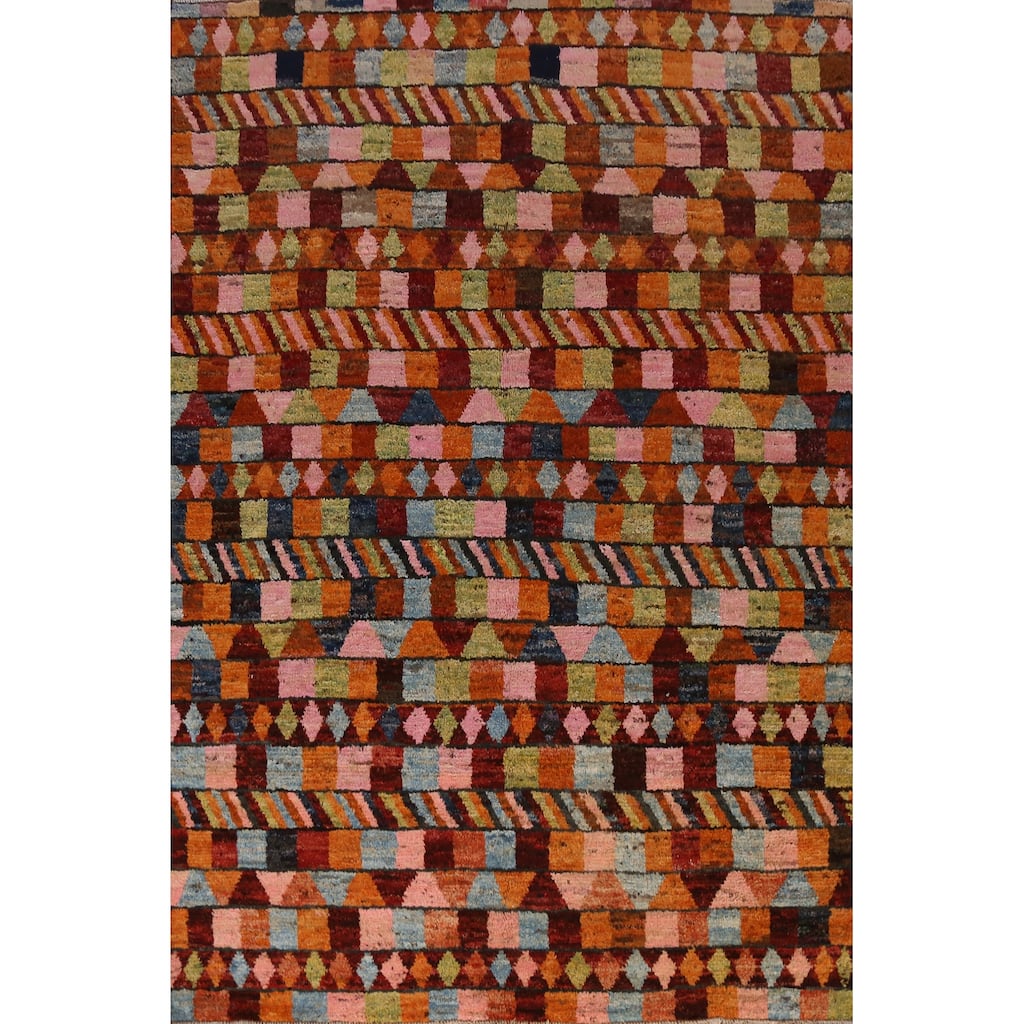 Oriental Rug Handmade Multi-Color Geometric Moroccan Wool Carpet - 6'4" x 8'10"