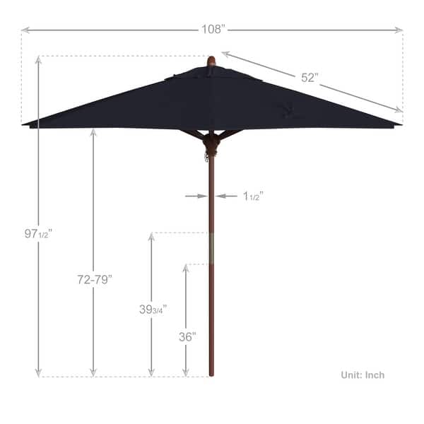 dimension image slide 10 of 21, California Umbrella 9ft Marenti Wooden Sunbrella Patio Umbrella with Sunbrella Fabric, Base Not Included