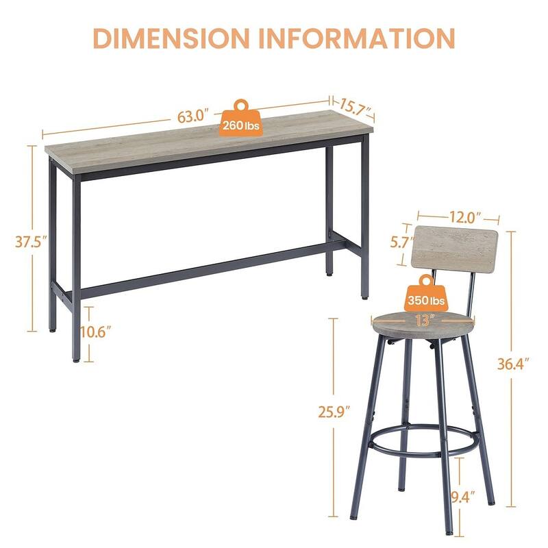 4 PCS Industrial Bar Table Set Long Bar Table with 3 PU Stools