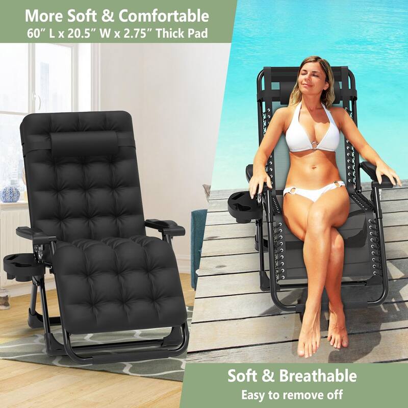 Outdoor Patio Folding Zero Gravity Lounge Chair, 26Inch Wide Recliner Lounge Chair with Removable Cushion