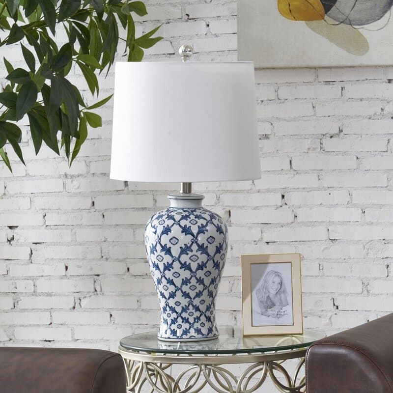 25" White/Blue Ceramic Table Lamp