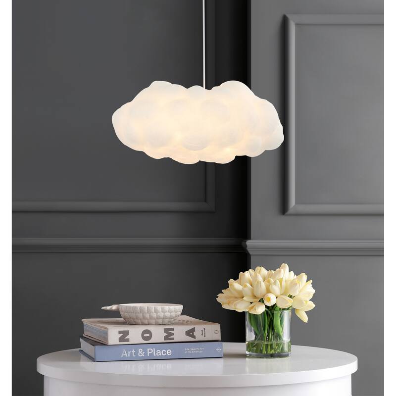 Homer 23" 2-Light Modern Contemporary Silk LED Cloud Pendant, White by JONATHAN Y