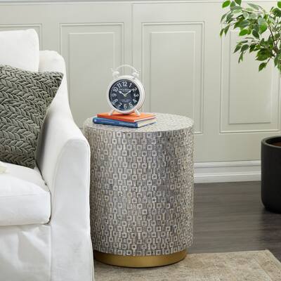 Shell Inlay Contemporary Accent Drum Table - 18 x 18 x 22