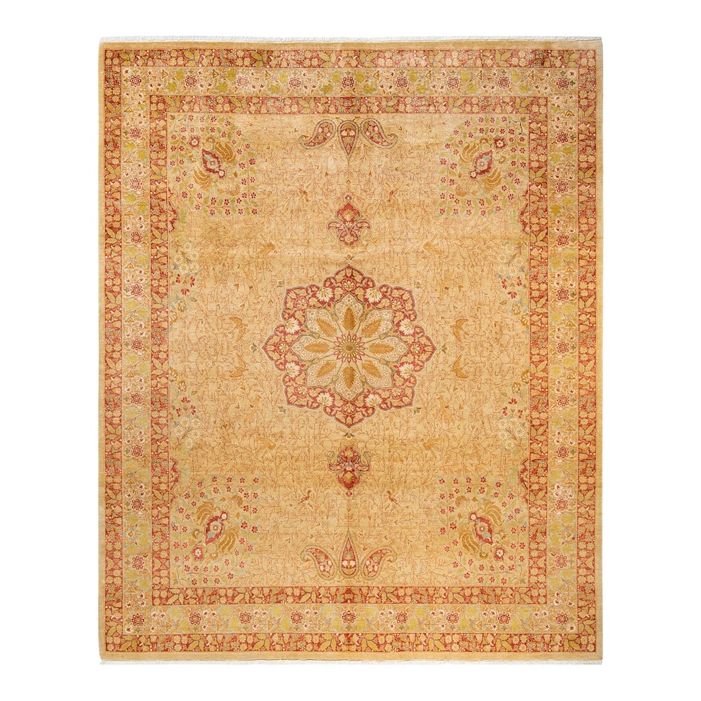 Overton Hand Knotted Wool Vintage Inspired Traditional Mogul Yellow Area Rug - 8' 2" x 9' 10"