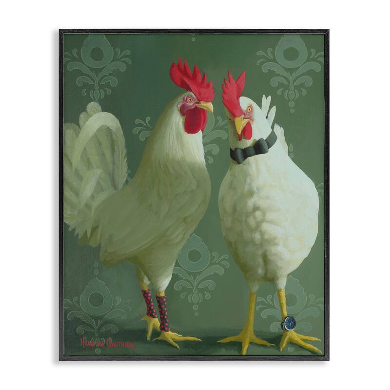 Stupell Stylish Roosters Pair Framed Giclee Art Design By Heather Gauthier - 11 x 14 - Black
