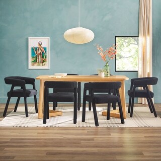 Walker Edison 7 Piece Solid Wood Dining Table Set w/ Upholstered Chairs ...