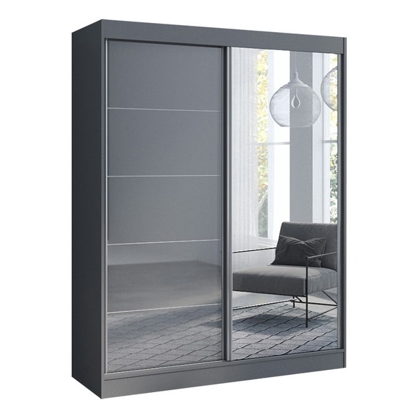Smoke revolving doors wardrobe with 3 Drawers Boxes Alpine White 2 Mirror Doors 3 Wide 