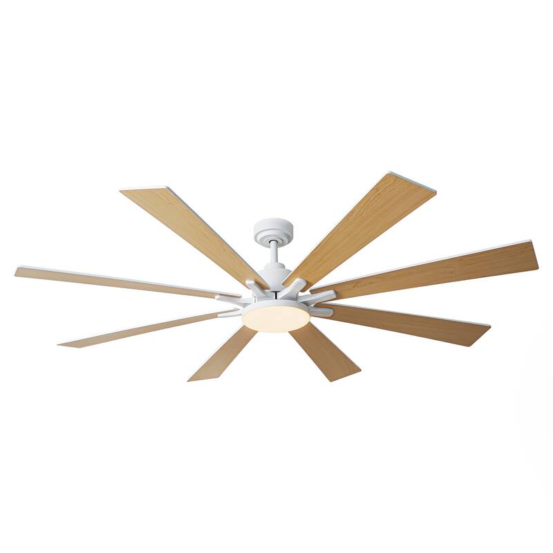 Vaczon Modern 72-in White Wooden 8-Blade Large Windmill Ceiling Fan with Light