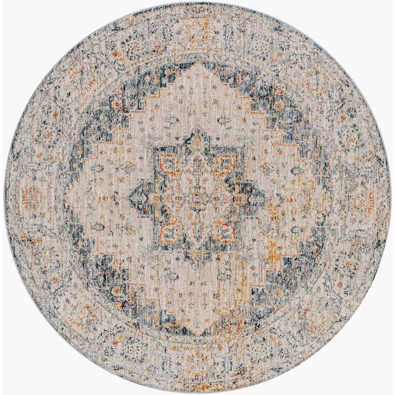 Livabliss Traditional Laila Medallion Area Rug - 6'7" x 6'7" Round - Cream/Teal