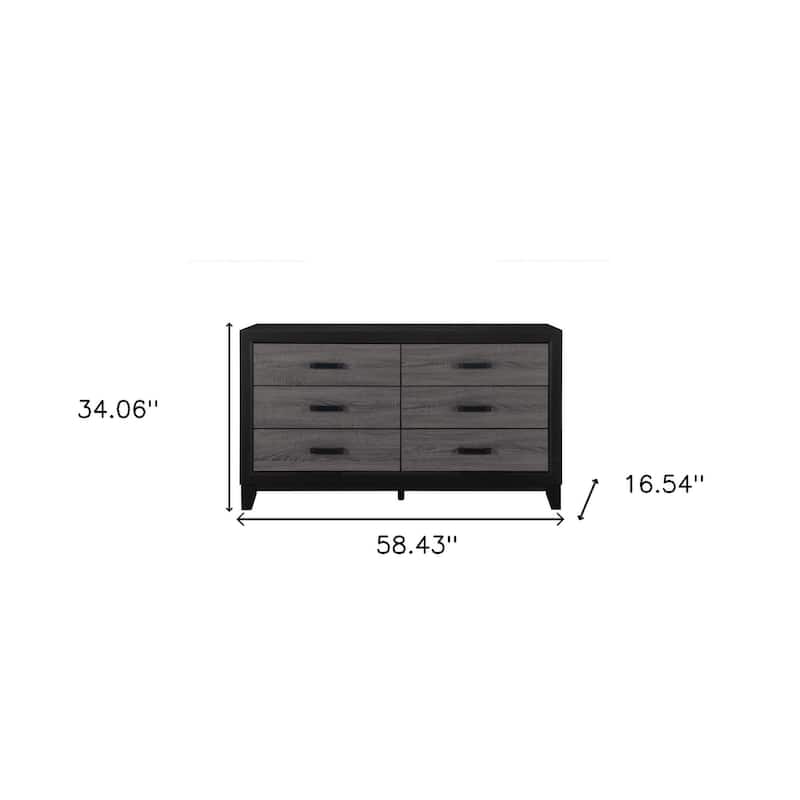 HomeRoots 58" Black And Gray Wood Six Drawer Double Dresser