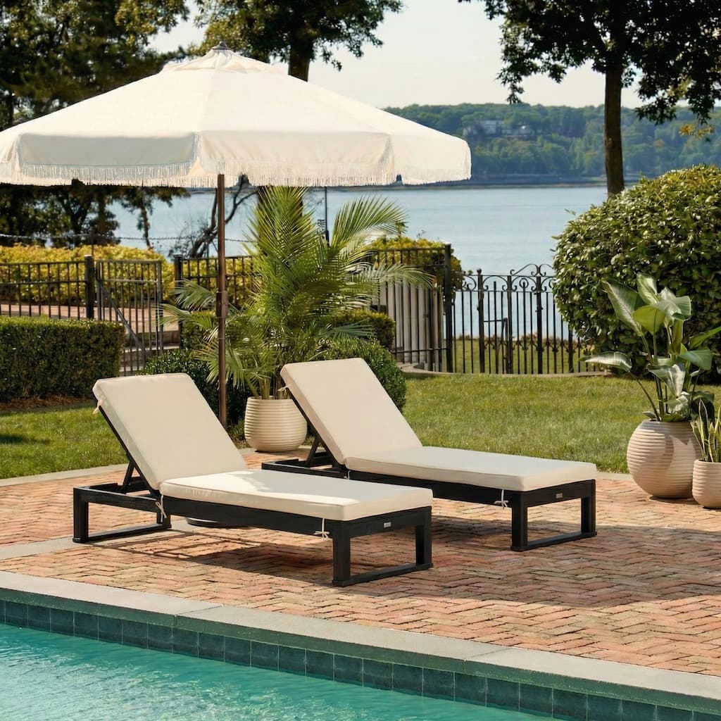 SAFAVIEH Outdoor Kaliyah Solid Wood Chaise Lounge Chair - 25Wx81Dx37H