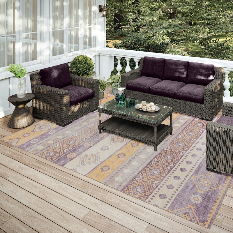 Addison Indoor/ Outdoor Yuma Southwest Boho Washable Rug - 10' x 14' - Purple