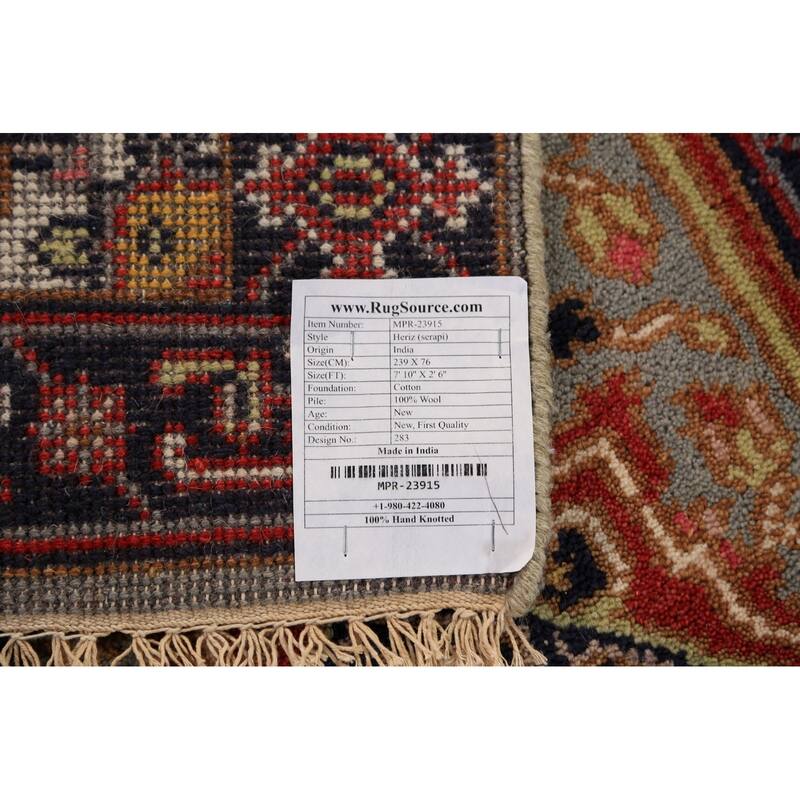 Geometric Heriz Serapi Runner Rug Hallway Hand-Knotted Wool Carpet - 2'6"x 7'10"