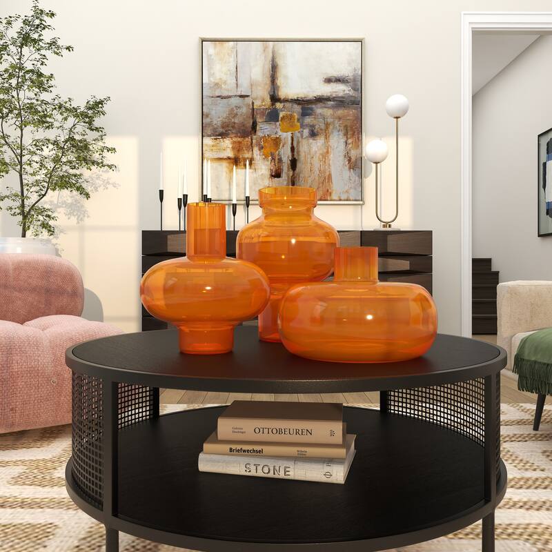 Blue, Green or Orange Glass Round Vase with Varying Shapes and Sizes (Set of 3)