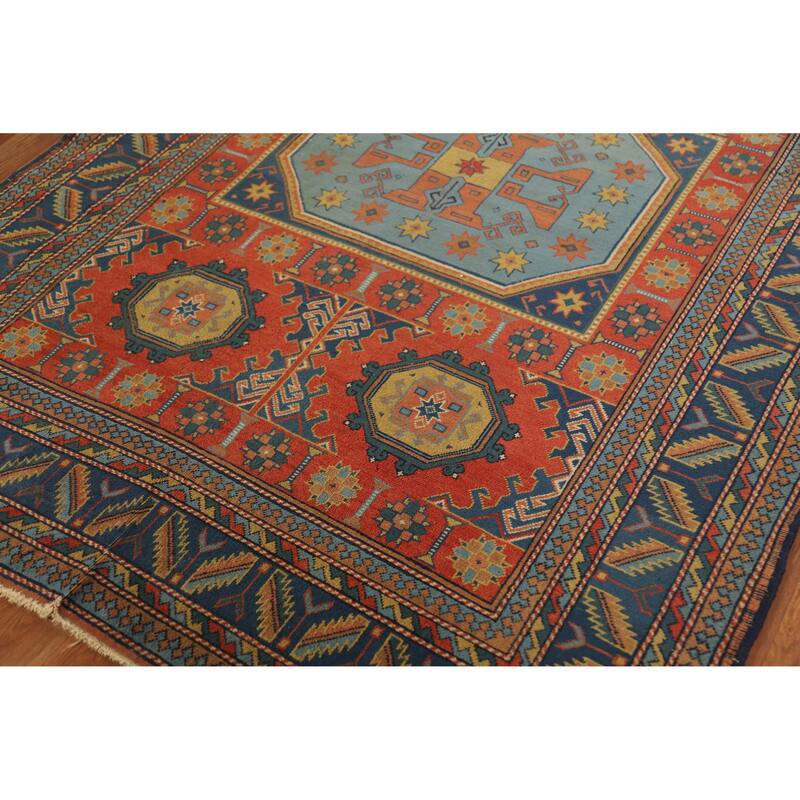 Hand Knotted Oriental 100% Wool Carpet Traditional Tribal Oranges & Rust Kazak Area Rug - 6' 9'' X 4' 11''