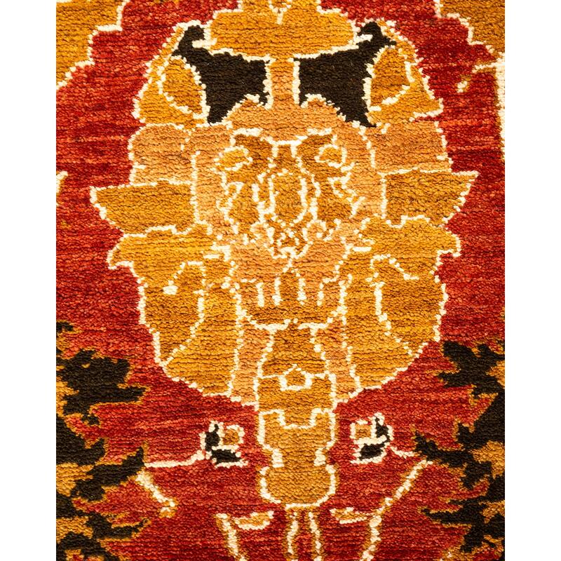 Overton Handknotted Wool Contemporary Floral Orange Area Rug - 5' x 8'