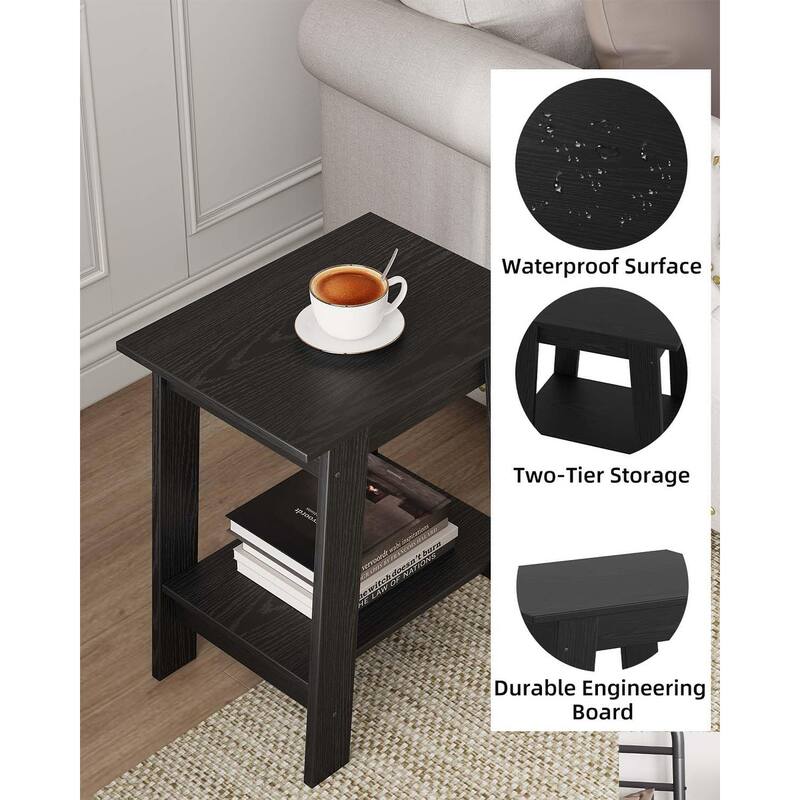 Farmhouse End Table, Narrow Side Table with 2 Tier Storage Shelf, for Bedroom, Entryway, Living room