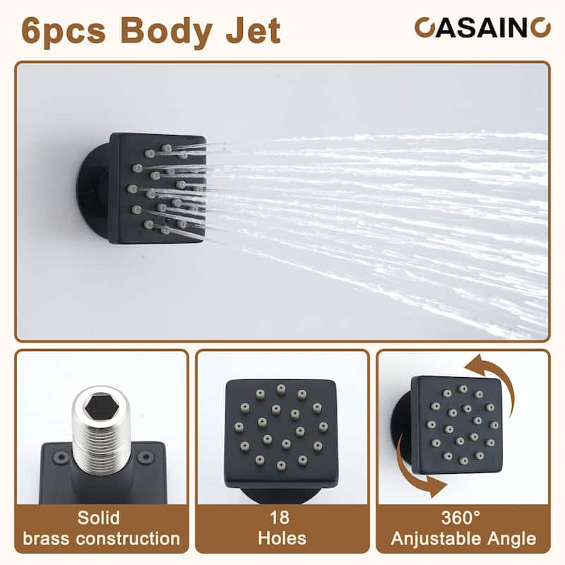 Luxury Thermostatic Shower System 3-Spray Patterns Ceiling Mount Fixed Shower Head and Handheld Spray with 6 Body Jets