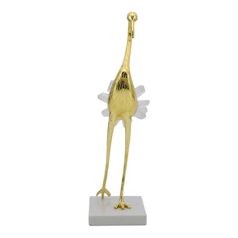 Metal Modern Crane Sculpture with Crystal Accents and Marble Base