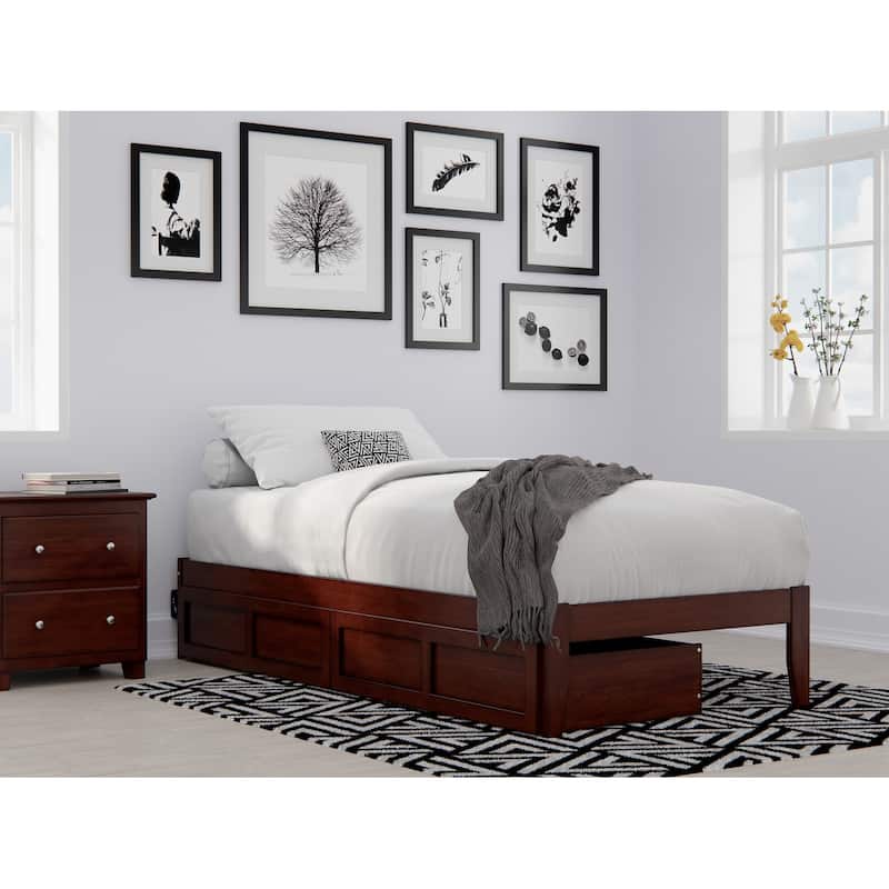 AFI Colorado Platform Bed with Storage and Charging Station - Walnut - Twin XL
