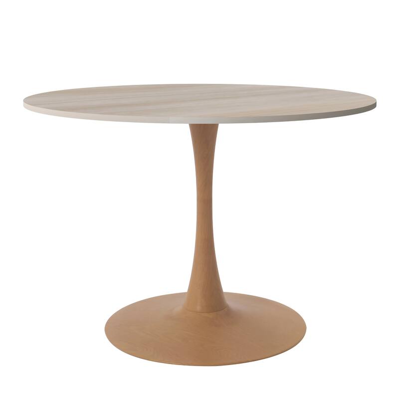 Bristol 35" Round Dining Table with Sintered Stone Top and Natural Wood Steel Pedestal Base for Modern Kitchen and Dining Room