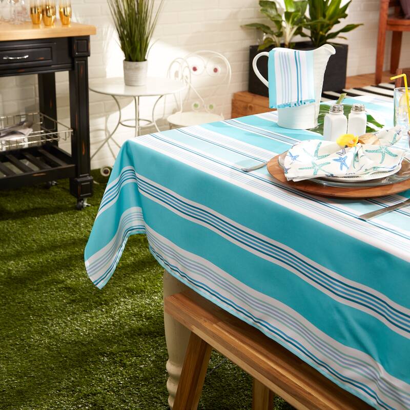 DII Beach House Stripe Print Outdoor Tablecloth With Zipper 60 Round