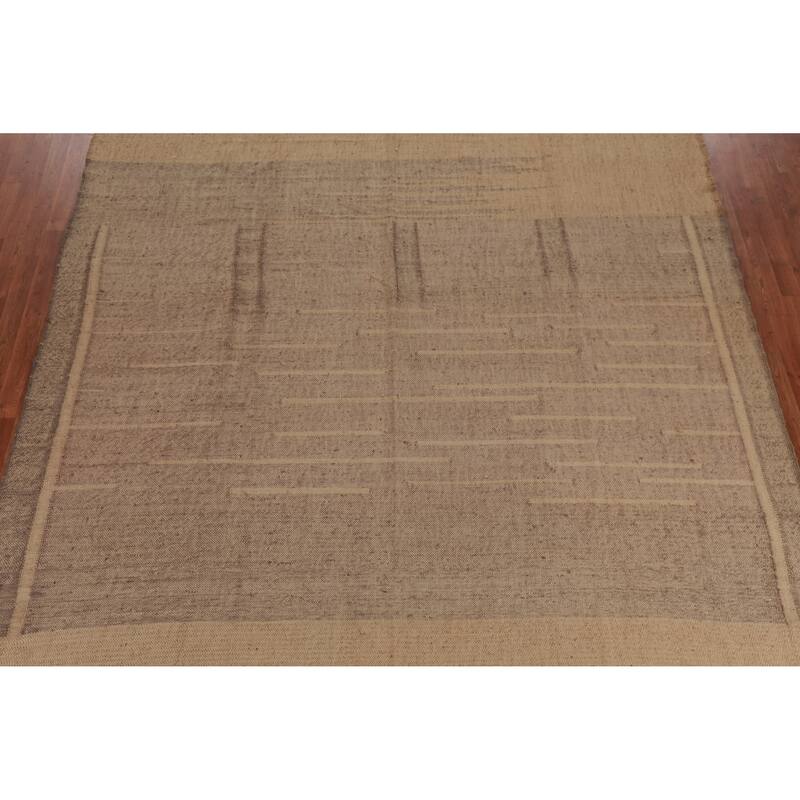 Hand Woven Oriental 100% Jute Carpet Southwestern Modern Brown Kilim Area Rug - 11' 2'' X 9' 6''