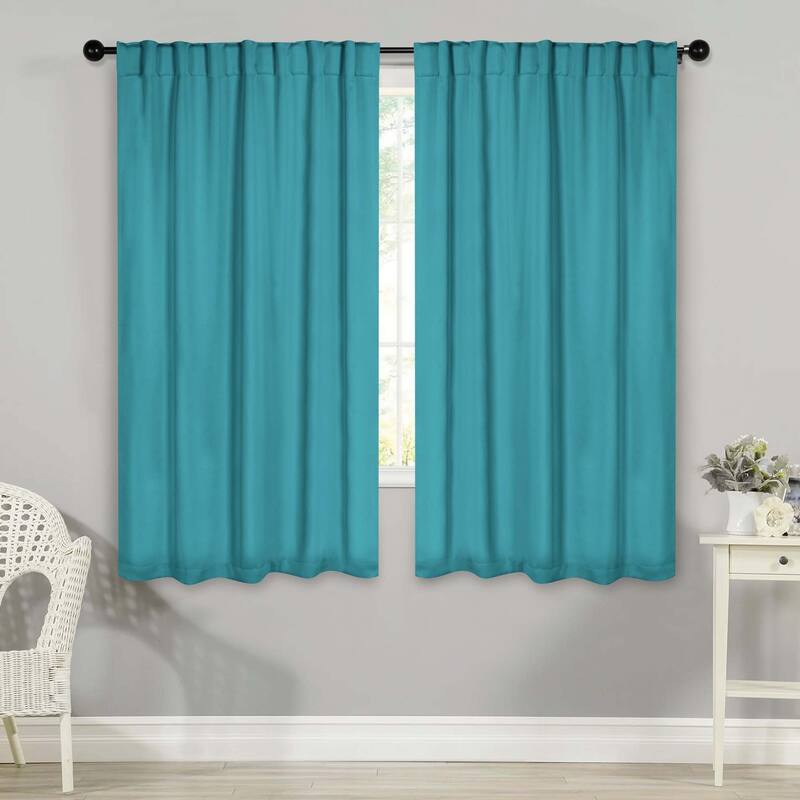 Superior Solid Machine Washable Room Darkening Curtains with Back Tabs, Set of 2