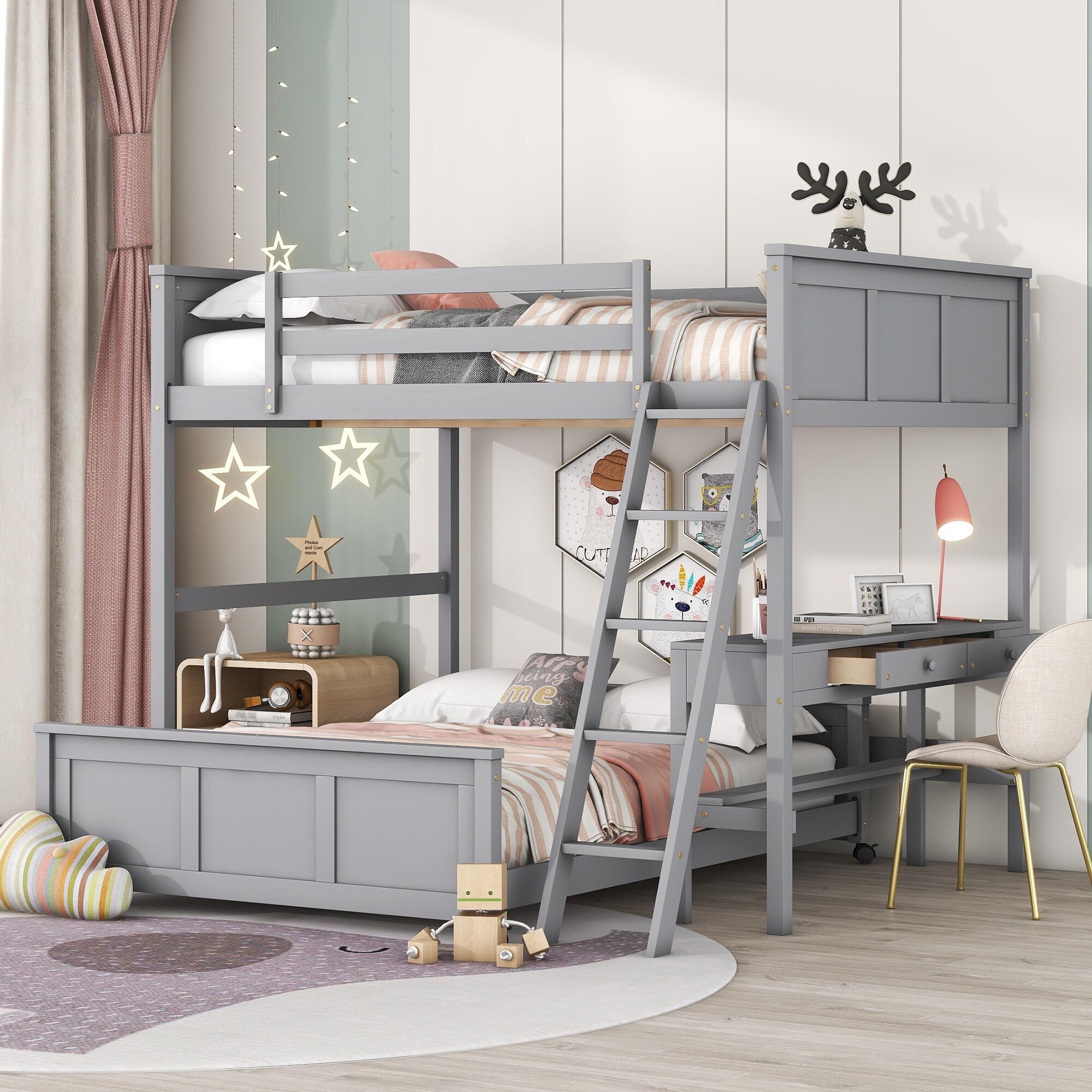 Full over full deals l shaped bunk beds
