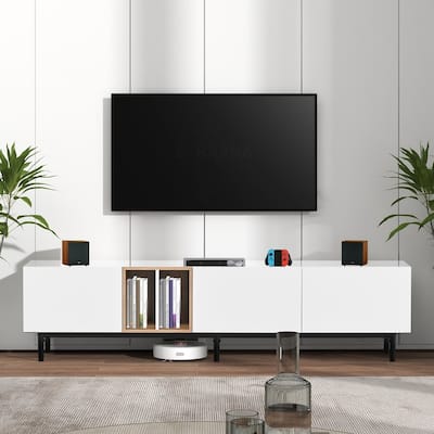 Modern TV Stand for 80'' TV with 3 Doors, Media Console Table, Entertainment Center with Large Storage Cabinet