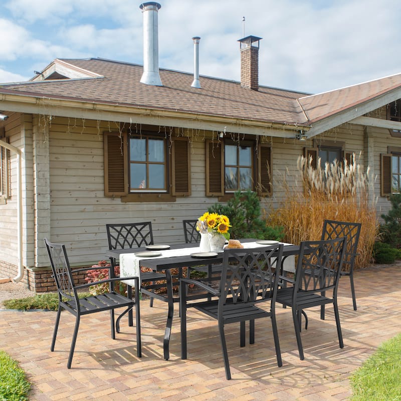 Outdoor Dining Set, Stackable Chairs and Dining Table, Black