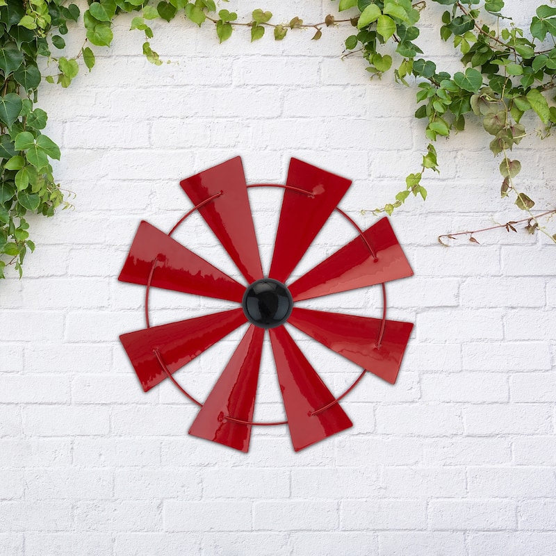 Glitzhome 44"H Glossy Painted Metal Yellow//Blue/Orange/Red Flower Wind Spinner Yard Stake