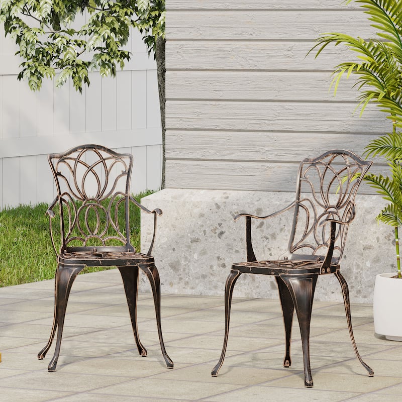 Balconies Bistro Chair Set of 2, Floral-Cut Pattern Dining Chairs, Aluminum Frame Seating Chairs, Garden Chair Side Chairs