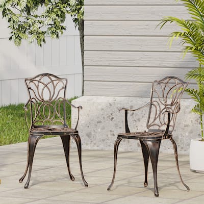 Roomfitters Vintage Dining Chairs, Set of 2, Artistic Metal Frame and Comfortable Armrests, Rustic Copper Finish