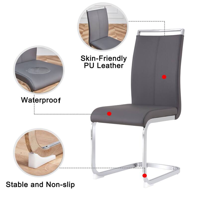 Modern PU Faux Leather High Back Dining Chairs with C-shaped Tube Chrome Metal Legs for Multiple Rooms