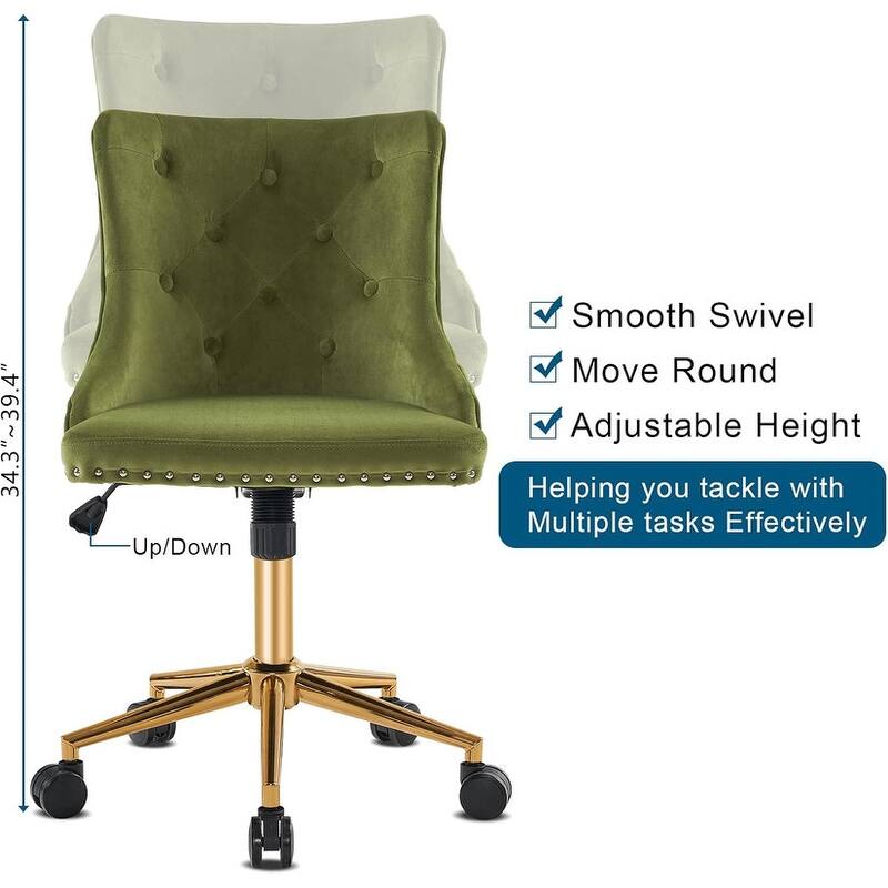 VINGLI Pink Velvet Office Chair with Wheels