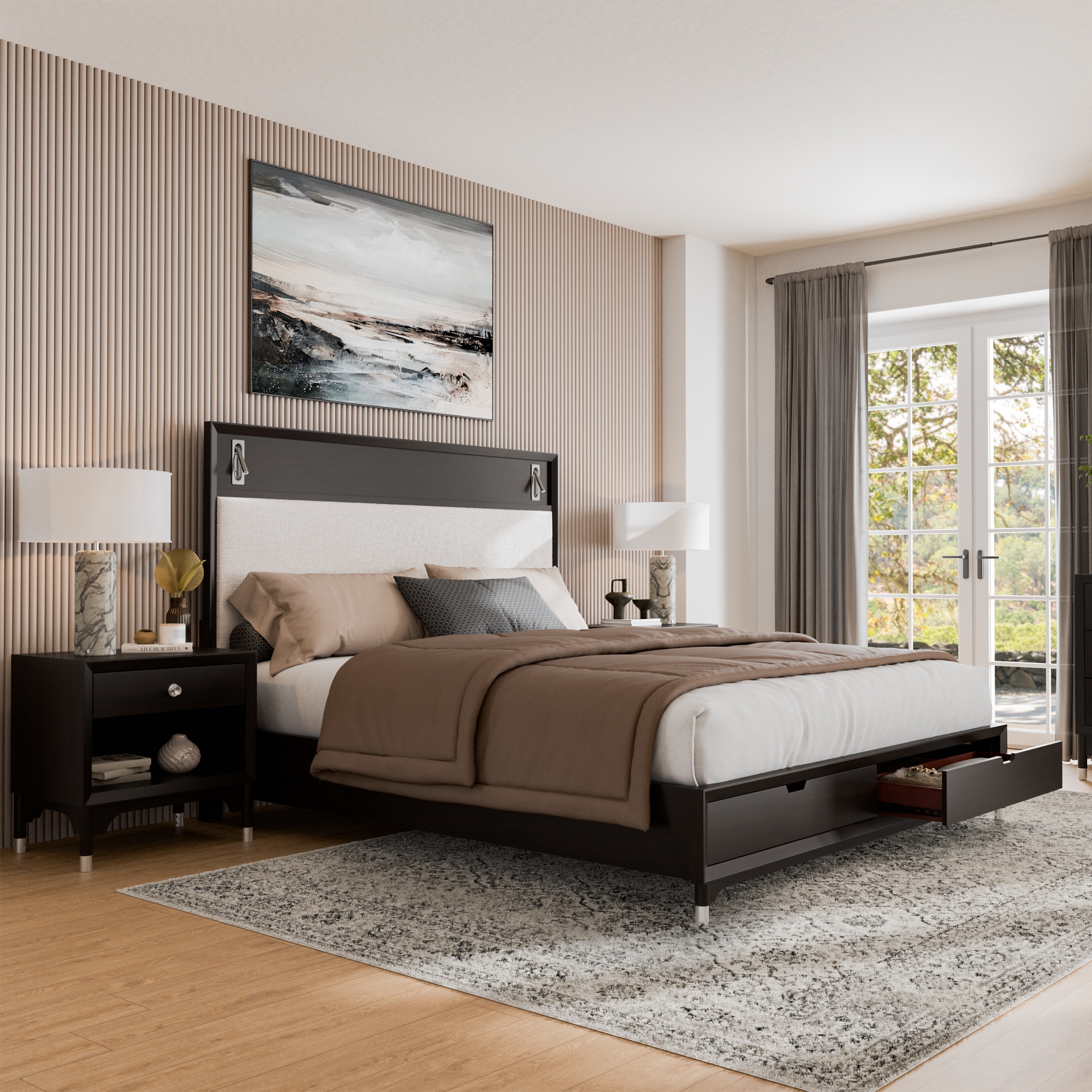 Furniture of America Forma Mid-Century Modern 3-Piece Black Solid Wood Storage Platform Bedroom Set