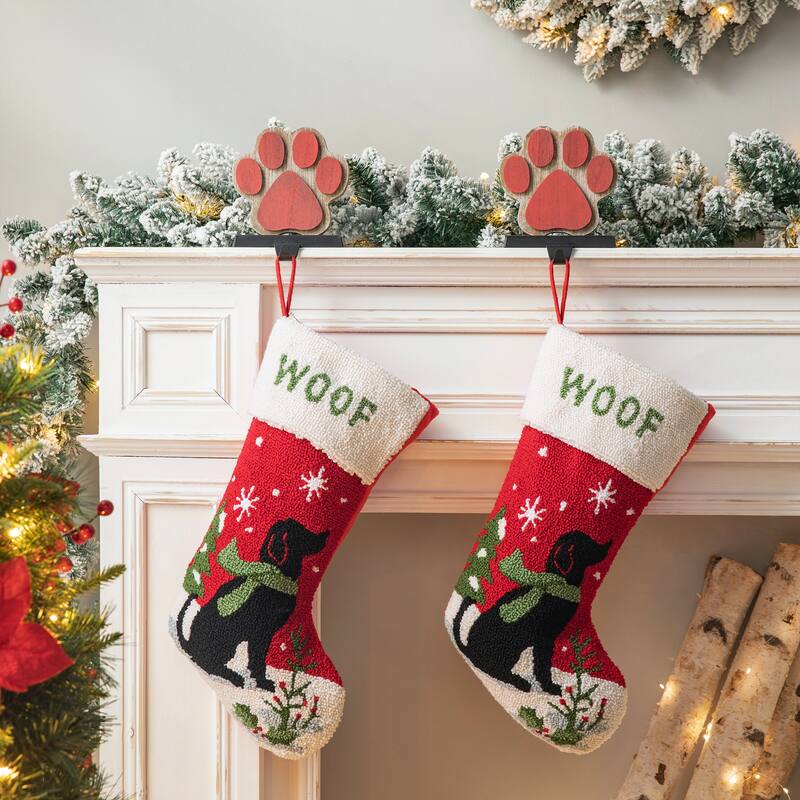 Glitzhome Christmas Wooden/Metal LED Snowman Paw Stocking Holders with Stockings Mantel Ornament