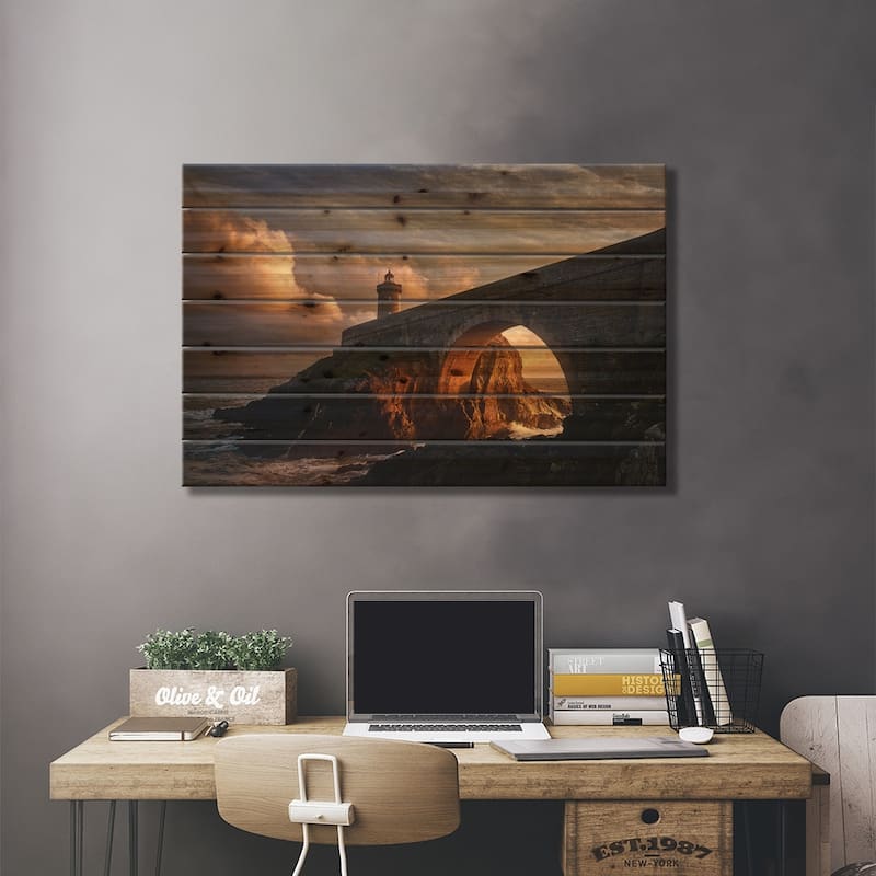 Under The Bridge Print On Wood by Denis - Multi-Color
