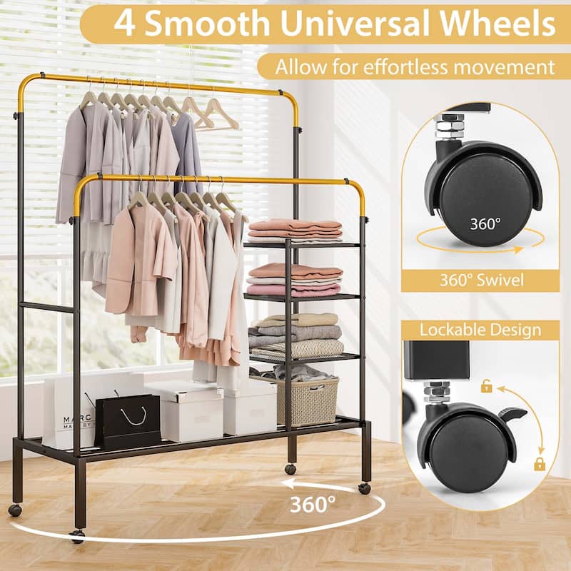 Costway Rolling Clothes Drying Rack Double Rods Garment Rack with - See Details