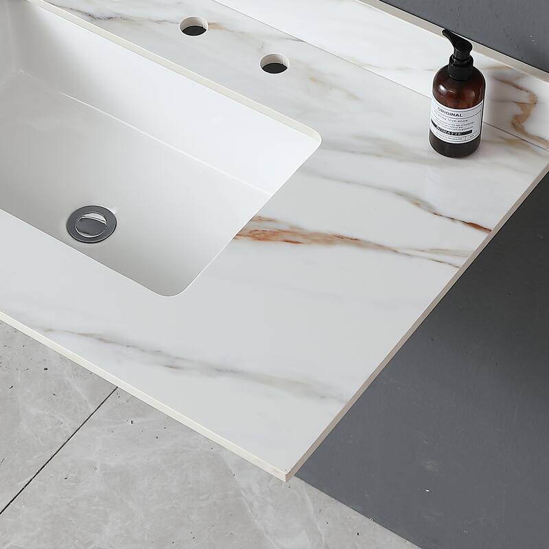 31 Inch Marble Vanity Top,Bathroom Vanity Top with Undermount Rectangular Middle Sink and 4 Inch Height Backsplash