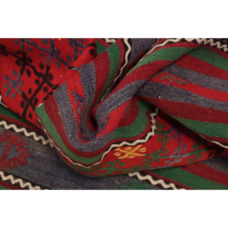 Hand Woven Oriental 100% Wool Carpet Southwestern Tribal Red Kilim Area Rug - 12' 0'' X 6' 5''